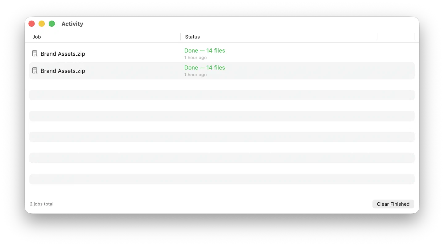 Activity window with all jobs finished