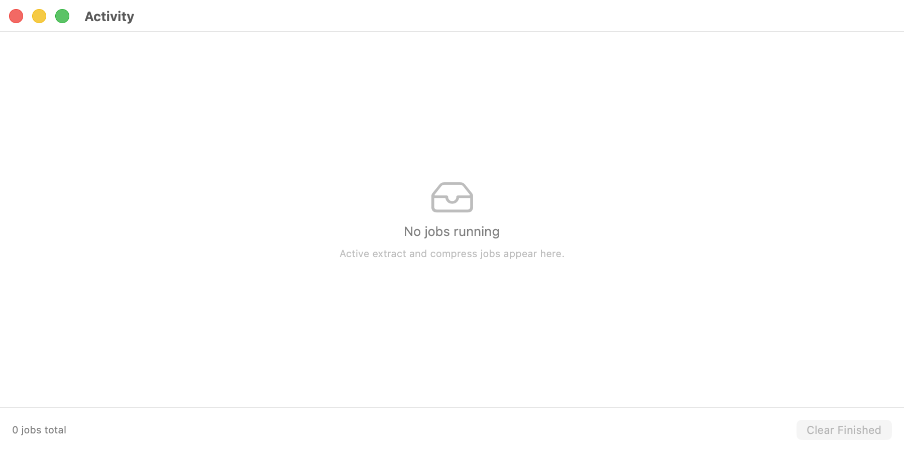 Activity window with no jobs running