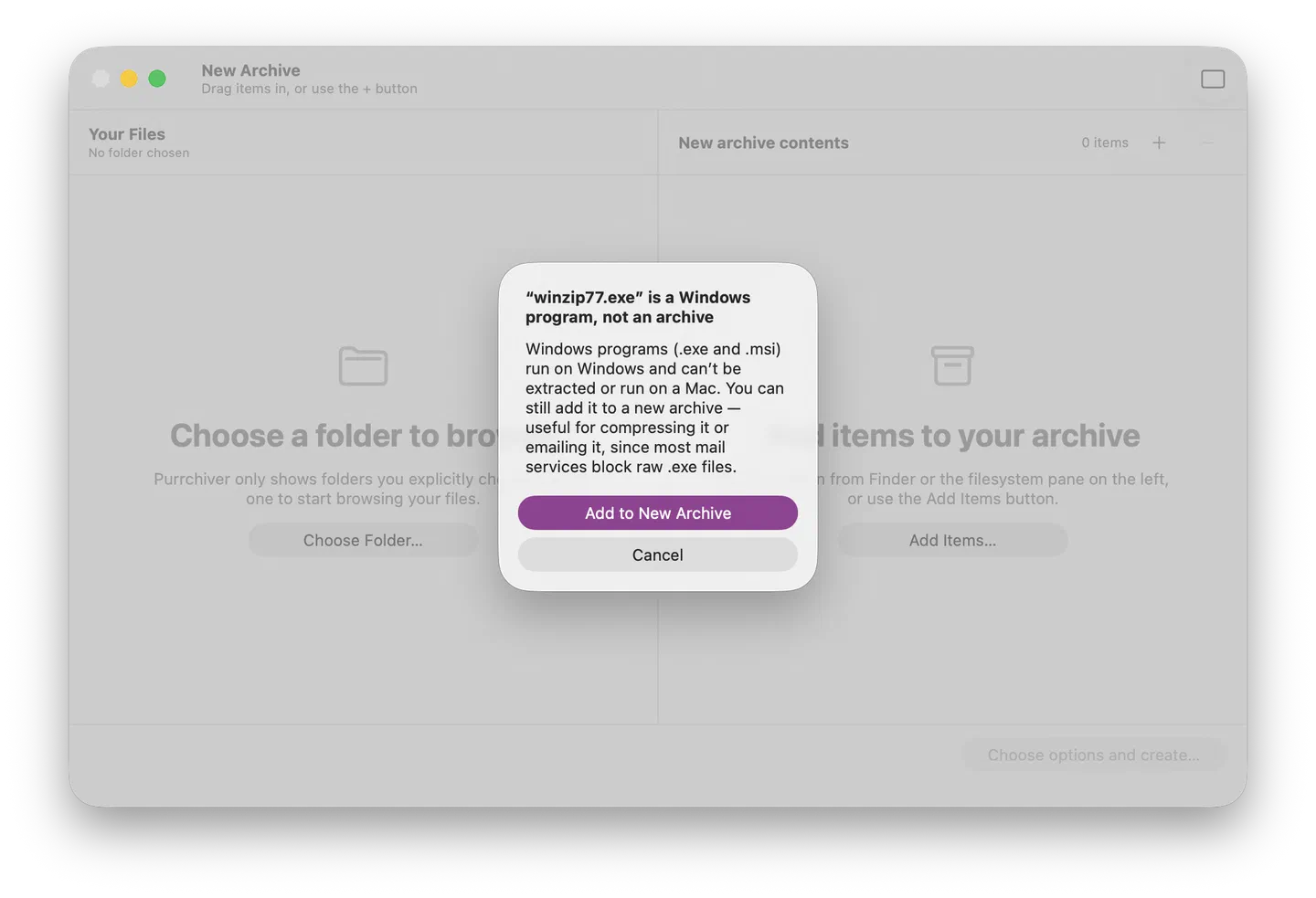 Friendly specific error for a non-archive file
