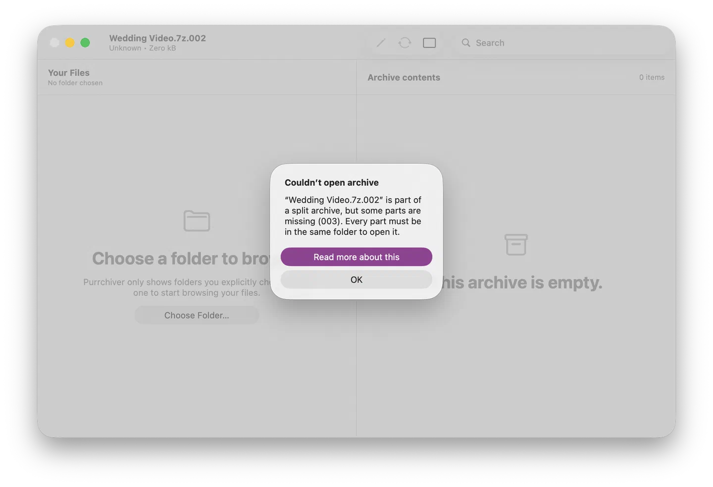 Couldn't open archive — some parts are missing (003)