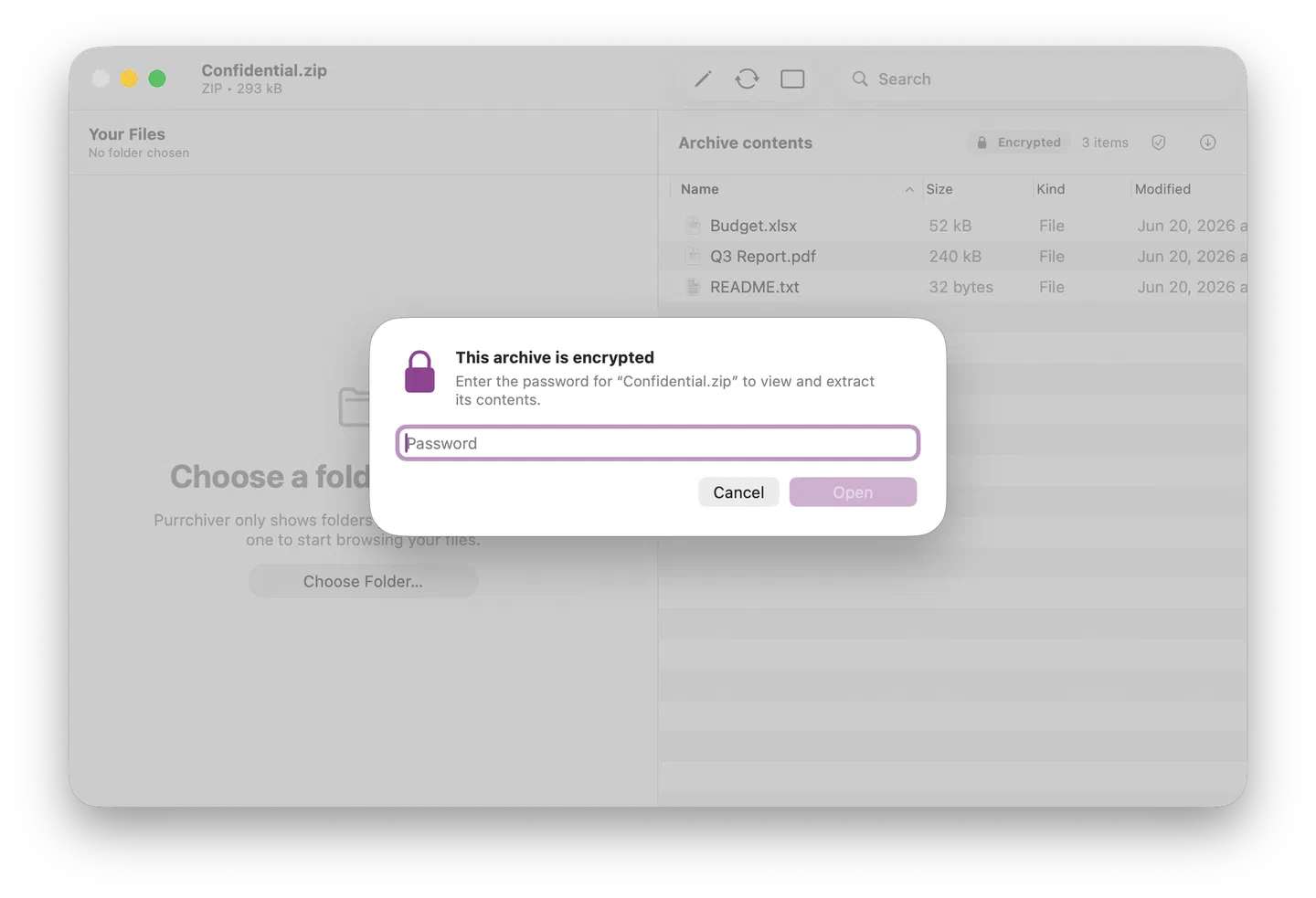 Password prompt for an encrypted archive