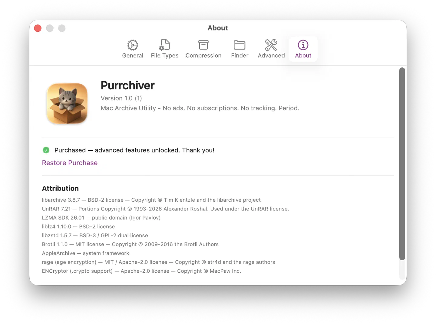 About settings pane