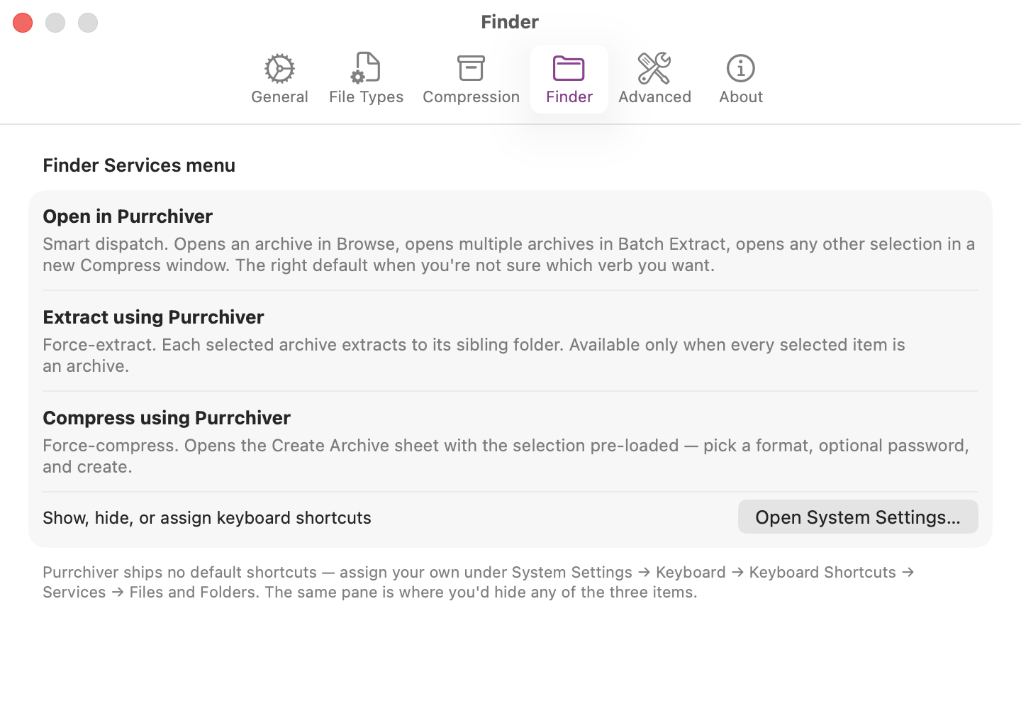 Finder settings pane