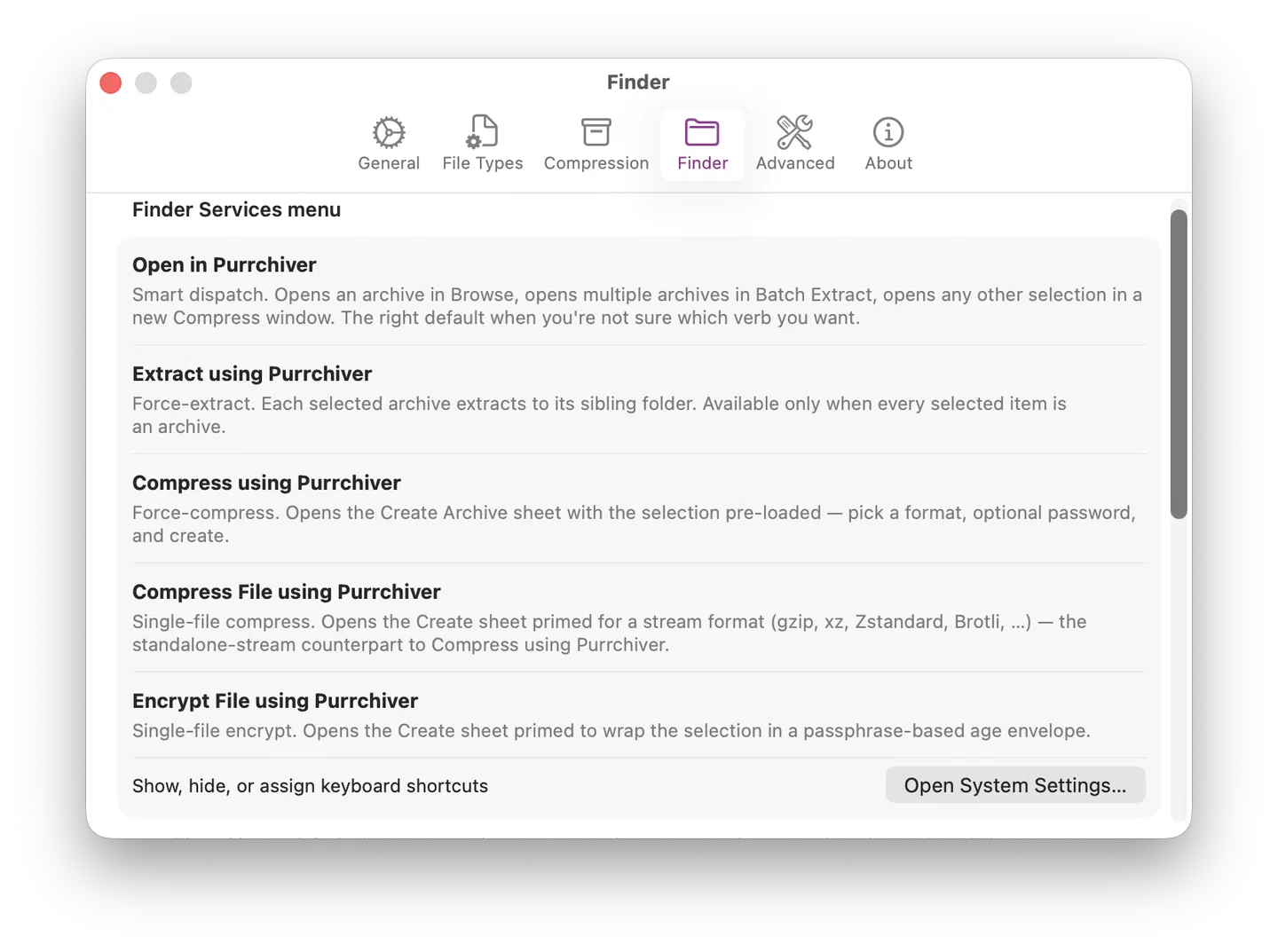 Finder settings pane